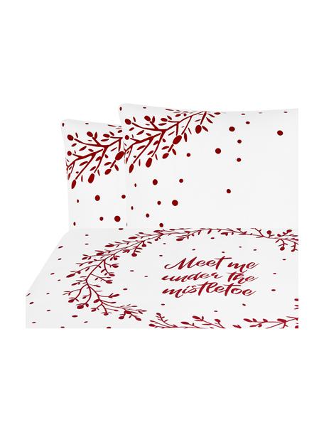 Flanelové povlečení Mistletoe, Bílá, červená, 240 x 220 cm + 2 polštáře 80 x 80 cm