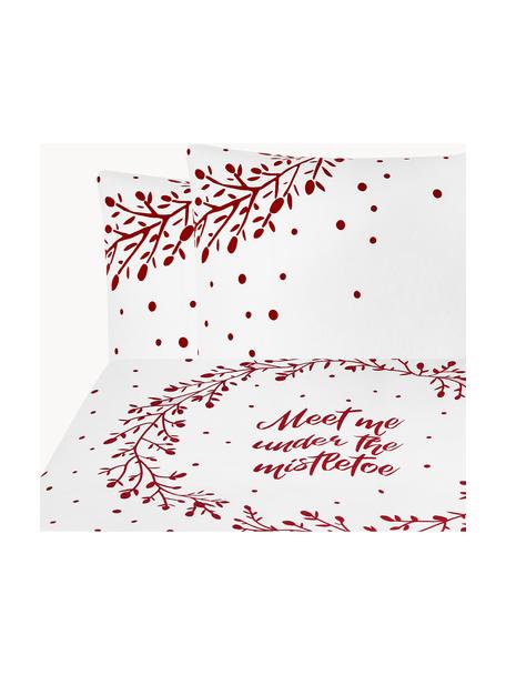 Flanelová posteľná bielizeň Mistletoe, Biela, červená, 240 x 220 cm + 2 vankúše 80 x 80 cm