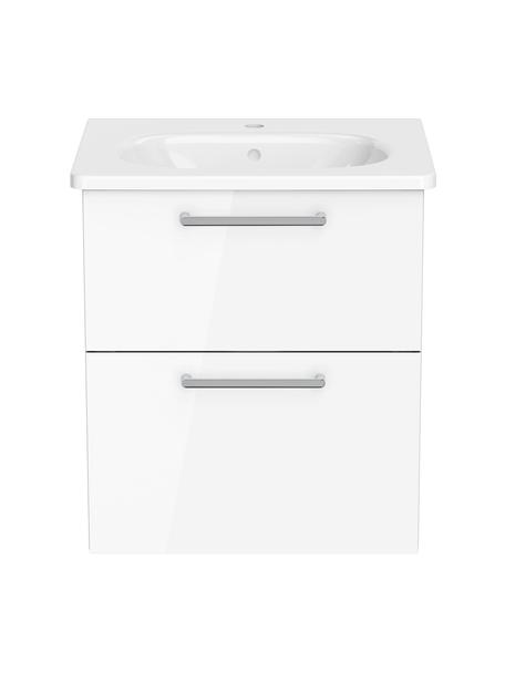 Lavabo con mobiletto Orna, Larg. 60 cm, Maniglie: alluminio rivestito, Bianco, Larg. 60 x Alt. 67 cm