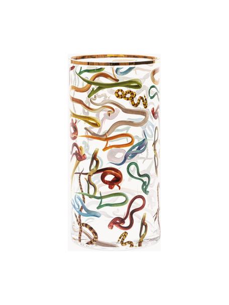 Design glazen vaas Snakes, H 30 cm, Vaas: glas, Rand: goudkleurig, Slangen, Ø 15 x H 30 cm