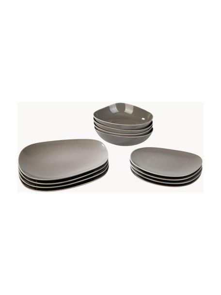 Porseleinen serviesset Organic, 4 personen (set van 12), Hard porselein, Taupe, 4 personen (set van 12)
