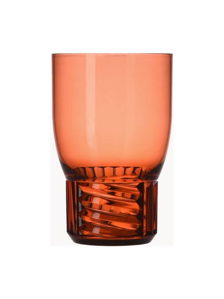 Vasos con relieves Trama, 4 uds., Plástico, Rojo coral transparente, Ø 9 x Al 13 cm, 460 ml