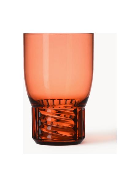 Vasos con relieves Trama, 4 uds., Plástico, Rojo coral transparente, Ø 9 x Al 13 cm, 460 ml