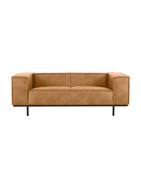 Leder-Sofa Abigail (2-Sitzer) in Braun mit Metall-Füssen, Bezug: Lederfaserstoff (70% Lede, Beine: Metall, lackiert, Leder Braun, B 190 x T 95 cm