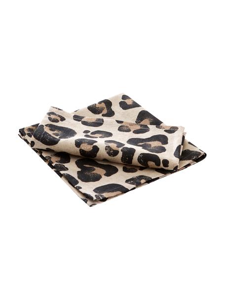 Tovagliolo di stoffa con stampa leopardata Jill 2 pz, 100% cotone, Beige, nero, Larg. 45 x Lung. 45 cm