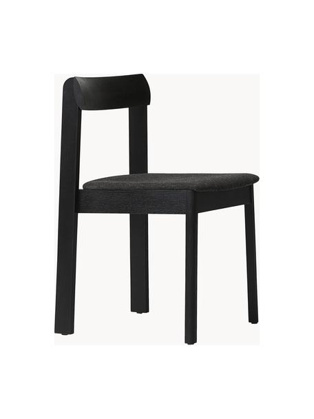 Sillas apilables de madera de roble con asiento tapizado Blueprint, 2 uds., Tapizado: 70% lana, 30% viscosa, Estructura: madera de roble, Tejido gris antracita, madera de roble lacada en negro, An 46 x F 49 cm