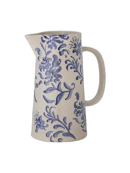 Pichet à eau avec motif floral peint à la main Petunia, 1,7 l, Grès cérame, Beige, tons bleus, larg. 19 x haut. 23 cm, 1,7 l
