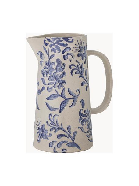 Pichet à eau avec motif floral peint à la main Petunia, 1,7 L, Grès cérame, Beige, tons bleus, 1,7 L
