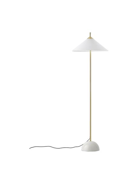 Vloerlamp Vica in goudkleur met marmeren voet, Lampenkap: linnen (100 % polyester), Lampvoet: gepoedercoat metaal, Goudkleurig, Ø 50 x H 160 cm