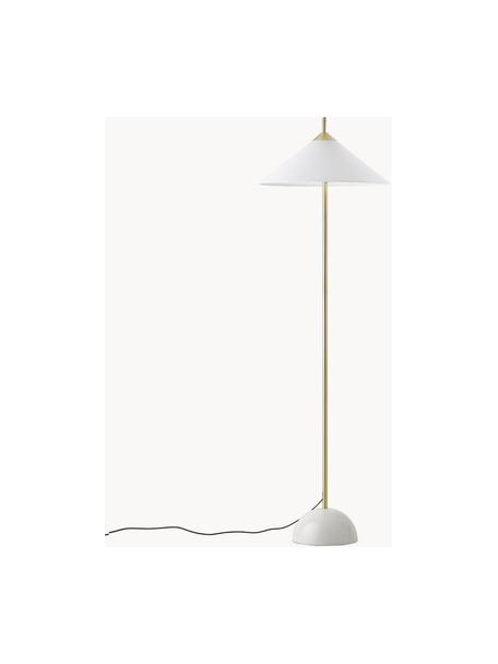 Lampada da terra con base in marmo Vica, Paralume: lino (100 % poliestere), Struttura: marmo, Base della lampada: metallo verniciato a polv, Bianco, dorato, Alt. 160 cm