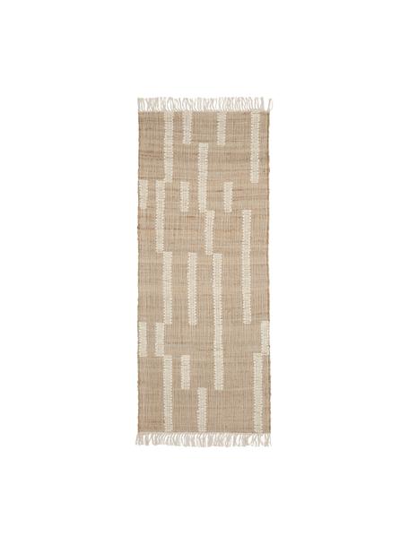Handgefertigter Jute-Läufer Kerala mit Fransen, 68 % Jute, 23 % Baumwolle, 9 % Wolle, Braun, Cremeweiss, B 80 x L 200 cm