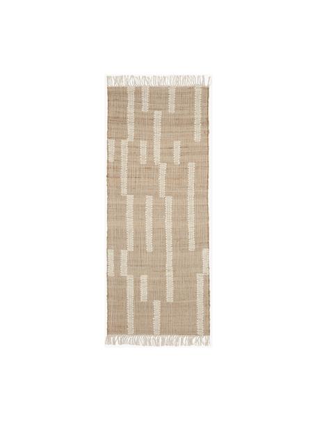 Handgemaakte jute loper Kerala met franjes, 68% jute, 23% katoen, 9% wol, Bruin, crèmewit, B 80 x L 200 cm