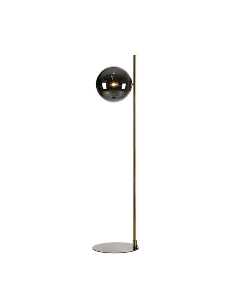 Stehlampe Dione aus Rauchglas, Lampenschirm: Rauchglas, Lampenfuß: Metall, vermessingt, Messingfarben, Grau, semi-transparent, Ø 33 x H 135 cm