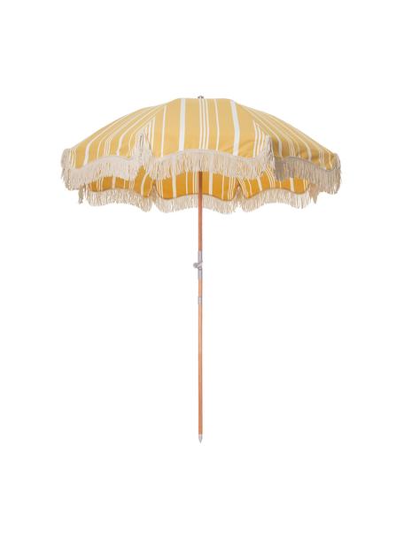 Pruhovaný slnečník so strapcami Retro, Žltá, lomená biela, Ø 180 x V 230 cm
