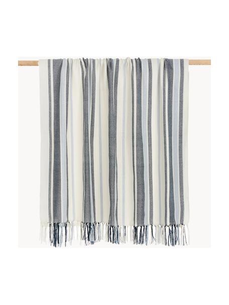 Gestreepte plaid Lines van gerecycled polyester, 100% gerecycled polyester, GRS-gecertificeerd, Blauw, wit, B 130 x L 170 cm