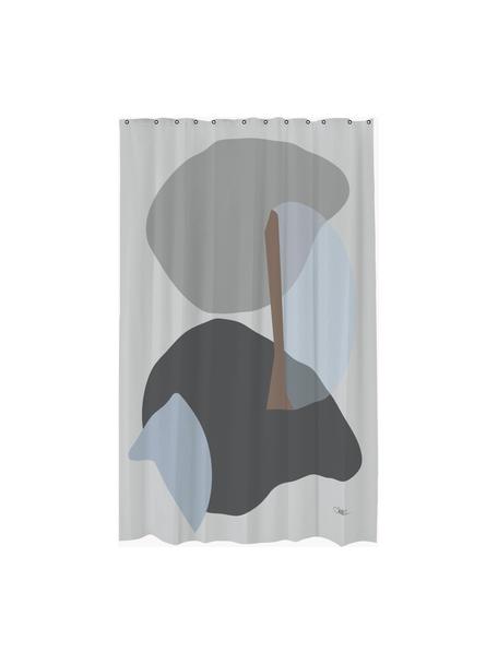 Rideau de douche à imprimé abstrait Gallery, Polyester, Gris, bleu, brun, larg. 150 x long. 200 cm