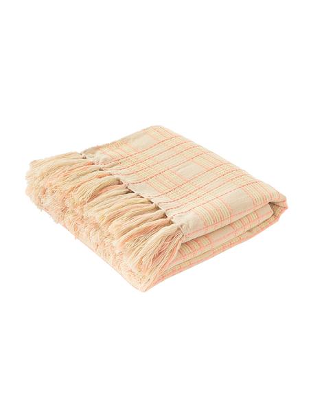Geruite plaid Orla met franjes, Kunstvezels, Oranje, B 130 x L 170 cm
