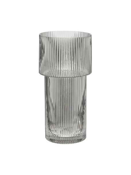 Glazen vaas Lija met geribbeld oppervlak in grijs, Glas, Grijs, transparant, Ø 14 x H 30 cm