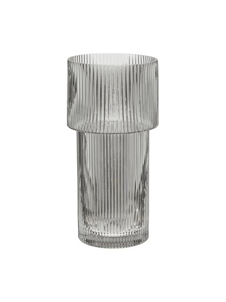 Jarrón de vidrio acanalado Lija, Vidrio, Gris, transparente, Ø 14 x Al 30 cm
