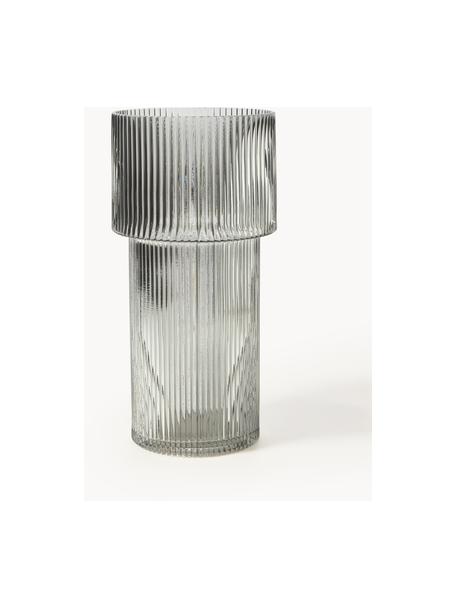 Glazen vaas Lija met geribbeld oppervlak, Glas, Grijs, Ø 14 x H 30 cm