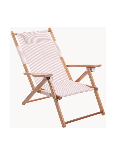 Sedia a sdraio pieghevole Tommy, Seduta: 50% cotone, 50% poliester, Struttura: legno di teak, Rosa chiaro, bianco, legno di teak, Larg. 66 x Alt. 87 cm