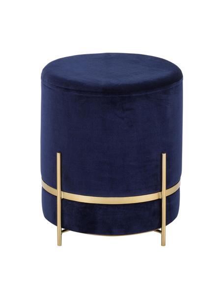 Pouf in velluto Haven, Rivestimento: velluto di cotone, Blu marino, dorato, Ø 38 x Alt. 45 cm