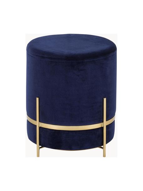 Pouf in velluto Haven, Rivestimento: velluto di cotone, Blu marino, dorato, Ø 38 x Alt. 45 cm