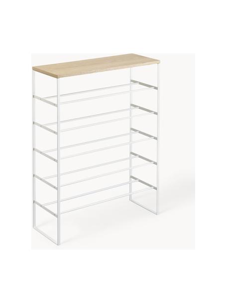 Schoenenkast Tower, Frame: gepoedercoat staal, Tafelblad: MDF, Wit, helder hout, B 66 x H 87 cm