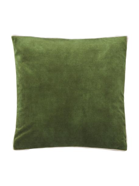 Cuscino a forma di scatola in velluto con bordino Tia, Rivestimento: 100% poliestere (velluto), Velluto verde, Larg. 40 x Lung. 40 cm