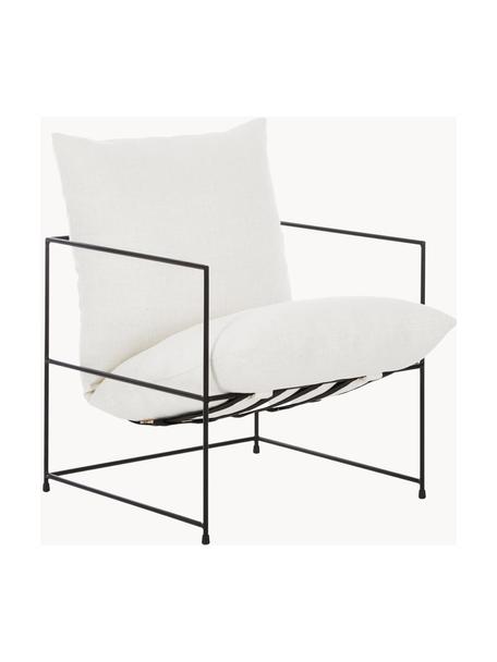Gestoffeerde fauteuil Wayne met metalen frame, Bekleding: 97% polyester, 3% linnen , Frame: gepoedercoat metaal, Geweven stof gebroken wit, B 69 x D 74 cm