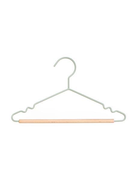Kleerhanger Kids Top, 10 stuks, Hout, gepoedercoat staal, Saliegroen, B 31 x H 18 cm
