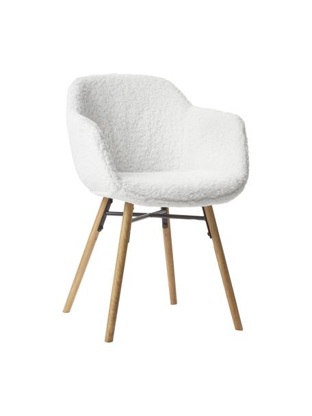 Plyšová židle s područkami s úzkým skořepinovým sedákem Fiji, Krémově bílá, dřevo, Š 59 cm, V 84 cm