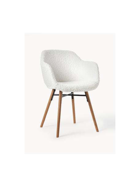 Silla con reposabrazos de borreguillo Fiji, Tapizado: borreguillo (poliéster) A, Patas: madera de roble maciza, Borreguillo blanco crema, An 59 x L 55 cm