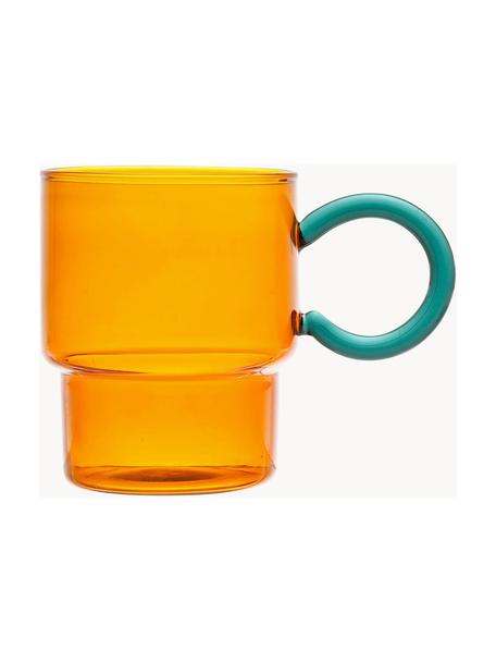 Set de tazas de vidrio The Belle, 2 uds., Vidrio, Naranja, azul petróleo, Ø 13 x Al 10 cm, 330 ml