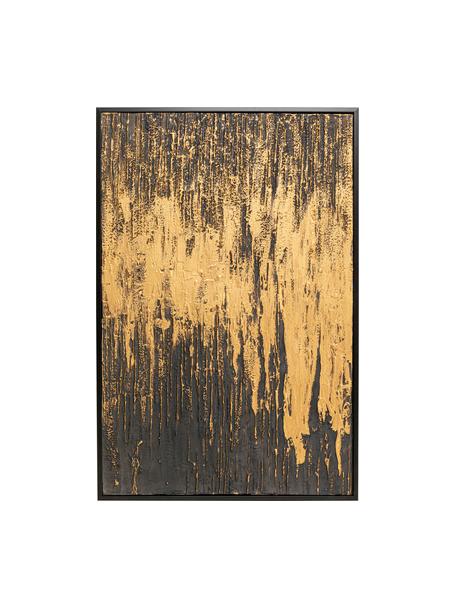 Handbeschilderde canvasdoek Abstract, Afbeelding: acryl verf uit canvas, Frame: dennenhout, Zwart, goudkleurig, B 80 x H 120 cm