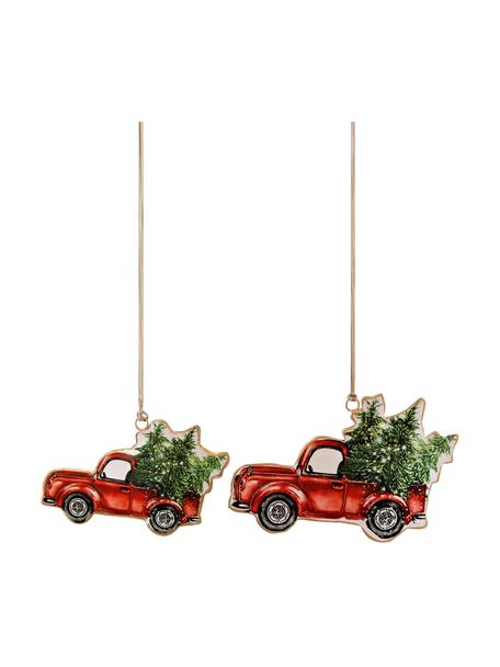 Kerstboomhangersset Cars, 2 stuks, Rood, groen, Set met verschillende formaten