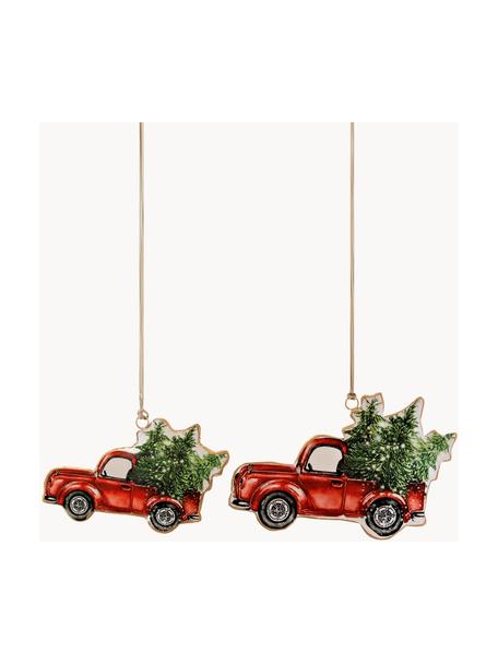 Kerstboomhangers Cars, set van 2, Rood, groen, Set met verschillende formaten
