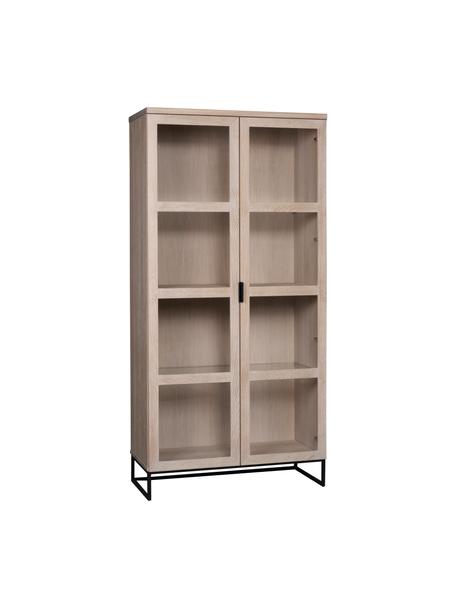Sklenená vitrína s dreveným rámom Everett, Bielené dubové drevo, Š 95 x V 195 cm