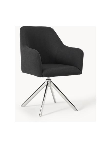 Chaise à accoudoirs pivotante Isla, Tissu noir, argenté haute brillance, larg. 63 x prof. 58 cm