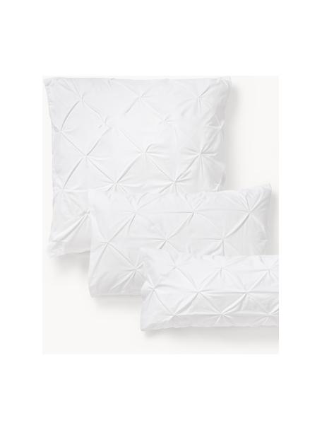 Taie d'oreiller en percale de coton avec piquage façon origami Brody, Blanc, larg. 65 x long. 65 cm