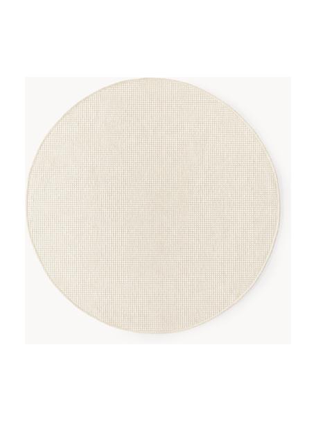 Tapis rond en laine tissé main Amaro, 67 % laine (certifiée RWS), 33 % coton

Les tapis en laine peuvent perdre des fibres lors des premières semaines et des peluches peuvent se former, ce phénomène est naturel et diminue à mesure de votre usage et du temps, Beige, blanc crème, Ø 150 cm (taille M)