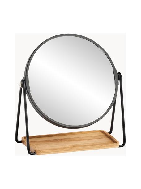 Zvětšovací kosmetické zrcadlo s policí Nora, Černá, světle hnědá, Ø 18 cm, V 21 cm