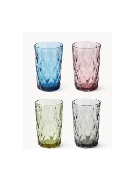 Vasos highball con relieves Colorado, 4 uds., Vidrio, Azul, malva, gris, verde, Ø 8 x Al 13 cm, 310 ml