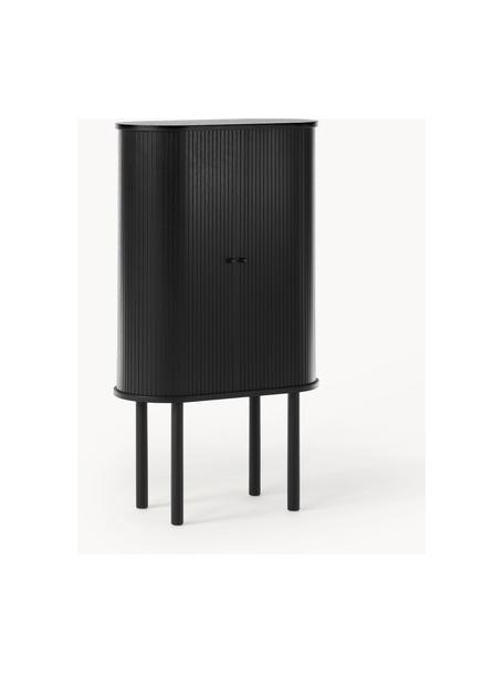 Highboard Calary mit geriffelter Front, Korpus: Mitteldichte Holzfaserpla, Beine: Massives Eichenholz, FSC-, Griffe: Metall, gebürstet, Schwarz, B 75 x H 130 cm