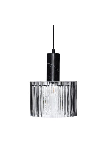 Hanglamp Revolve met geribbeld oppervlak, Lampenkap: glas, Fitting: marmer, Baldakijn: gecoat metaal, Transparant, zwart, gemarmerd, Ø 25 x H 30 cm