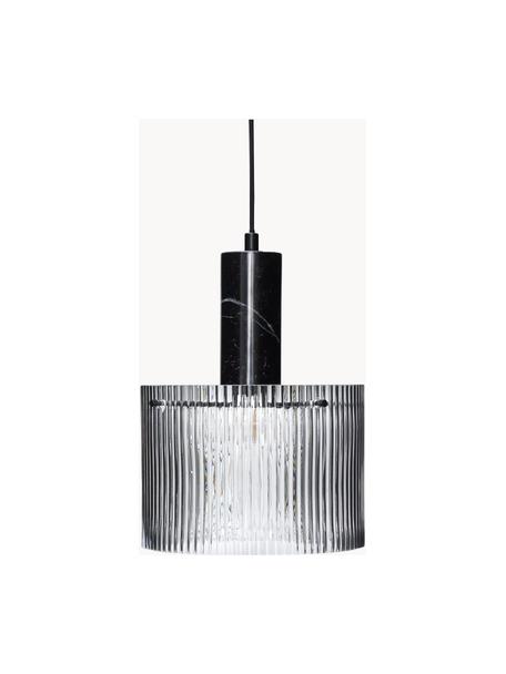 Závesná lampa s rebrovaným povrchom Revolve, Priehľadná, čierna mramorová, Ø 25 x V 30
