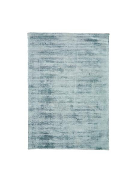 Tappeto in viscosa blu ghiaccio tessuto a mano Jane, Retro: 100% cotone, Blu ghiaccio, Larg. 90 x Lung. 150 cm (taglia XS)