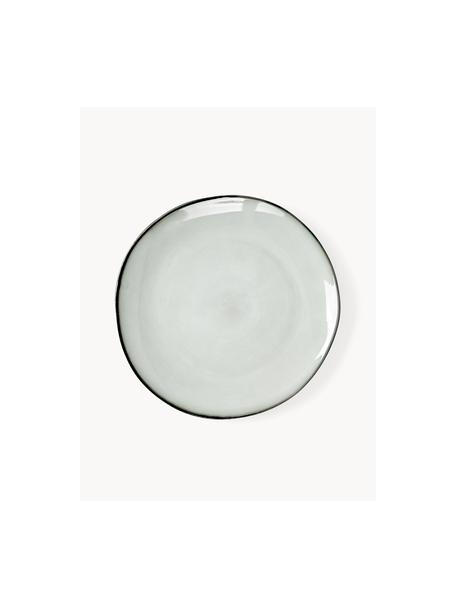 Handgemachte Frühstücksteller Thalia, 2 Stück, Steinzeug, Hellblau mit dunklem Rand, Ø 23 x H 3 cm