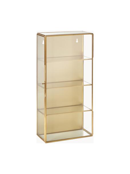 Metalen wandplank Ada met glazen planken en glazen deur, Frame: vermessingd metaal, Goudkleurig, B 20 x H 40 cm