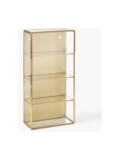 Metall-Wandregal Ada mit Glasablageflächen und Glastür, Rahmen: Metall, vermessingt, Goldfarben, B 20 x H 40 cm